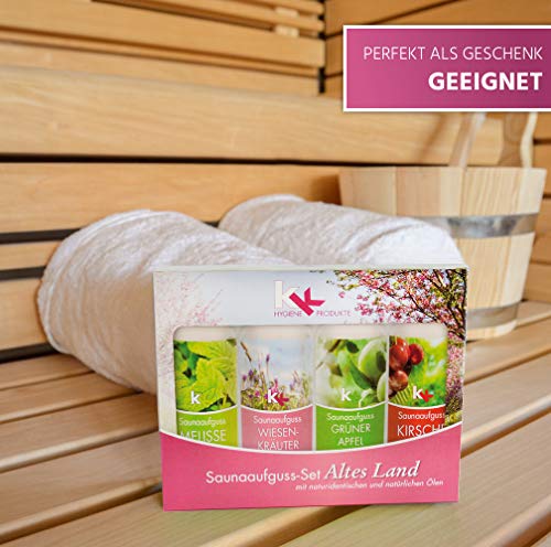 Saunaaufguss Set“Altes Land“ | KK Saunakonzentrat | 4 x 100 ml/Flasche | Saunaduftset | Geschenkbox | Sauna Set | - 7