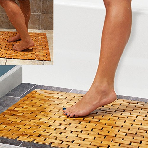 Luxuriöse Mehrzweck-Badematte aus Bambus für Dusche, Spa, Sauna mit rutschfesten Füßen, 60 x 40 cm