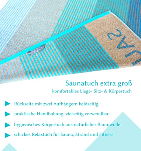 Lashuma Saunatuch Helsinki, Blau – Türkis, Liegetuch für die Sauna, XXL Badetuch, 100% Baumwolle, 85×200 cm - 3