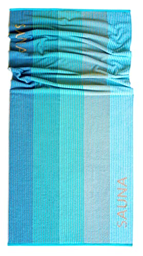 Lashuma Saunatuch Helsinki, Blau – Türkis, Liegetuch für die Sauna, XXL Badetuch, 100% Baumwolle, 85×200 cm - 7