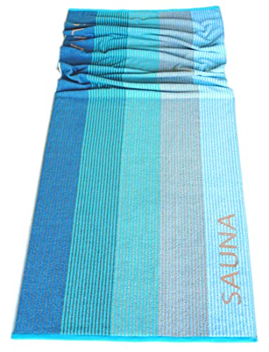 Lashuma Saunatuch Helsinki, Blau – Türkis, Liegetuch für die Sauna, XXL Badetuch, 100% Baumwolle, 85×200 cm - 9