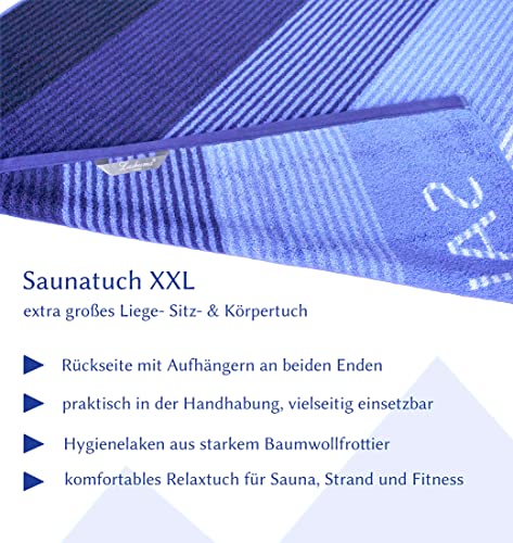 Lashuma Saunatuch Helsinki, Blau – Schwarz, Hochwertiges XXL Handtuch, Badehandtuch Strandtuch 85×200 cm - 2