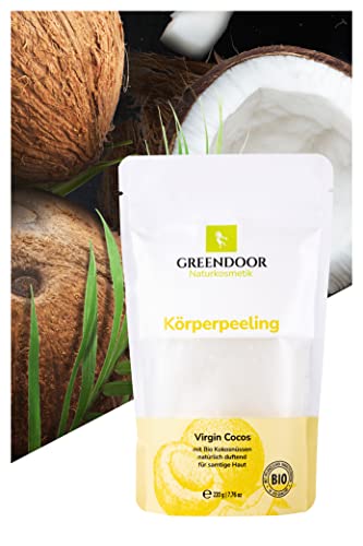 Greendoor KÖRPERPEELING Kokosöl VIRGIN 230g, mit nativem Cocosöl, natürlicher frischer Kokosnuss-Duft, Natur-Peeling ohne Parfum, Anti-Aging, Kokos Sugar-Scrub gegen Cellulite, vegane Naturkosmetik - 2