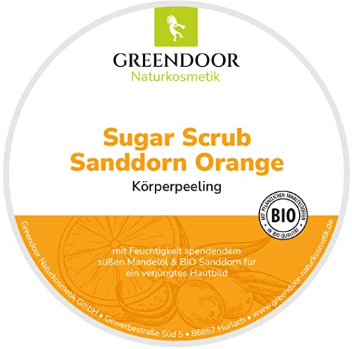 GREENDOOR Körperpeeling Sugar Scrub Sanddorn Orange, Zucker Peeling ohne Farbstoffe, Duschpeeling ohne Mikroplastik, Hautpeeling ohne Konservierungsmittel, für strahlende Haut, 200 ml - 3