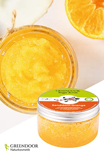 GREENDOOR Körperpeeling Sugar Scrub Sanddorn Orange, Zucker Peeling ohne Farbstoffe, Duschpeeling ohne Mikroplastik, Hautpeeling ohne Konservierungsmittel, für strahlende Haut, 200 ml - 5