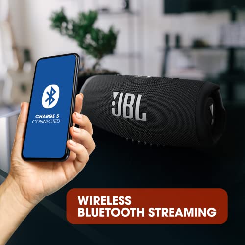 JBL Charge 5 Bluetooth-Lautsprecher in Schwarz – Wasserfeste, portable Boombox mit integrierter Powerbank und Stereo Sound – Eine Akku-Ladung für bis zu 20 Stunden kabellosen Musikgenuss - 7