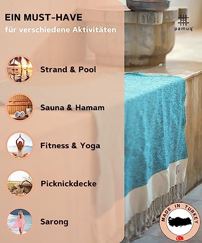 pamuq® Strandtuch XXL Saunatuch Badetuch Hamamtuch Groß Baumwolle Oeko-TEX® Duschtuch Pestemal Handtuch Fouta Pareo Yoga Decke Sporttuch Sarong Herren Damen - 4