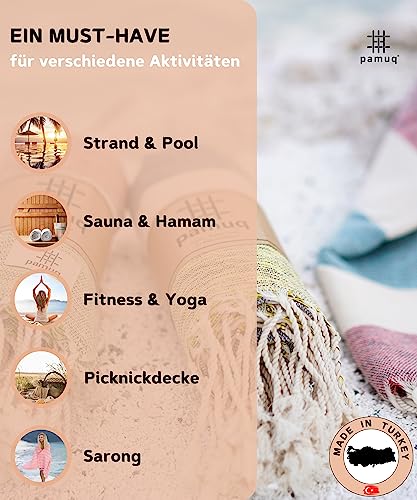 pamuq® Strandtuch XXL Saunatuch Badetuch Hamamtuch Groß Baumwolle Oeko-TEX® Duschtuch Pestemal Handtuch Fouta Pareo Yoga Decke Sporttuch Sarong Herren Damen - 4