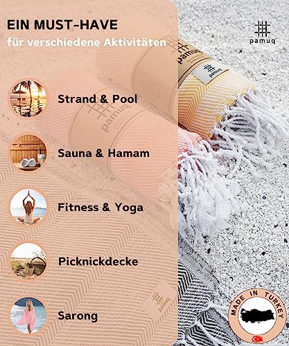 pamuq® Strandtuch XXL Saunatuch Badetuch Hamamtuch Groß Baumwolle Oeko-TEX® Duschtuch Pestemal Handtuch Fouta Pareo Yoga Decke Sporttuch Sarong Herren Damen - 4