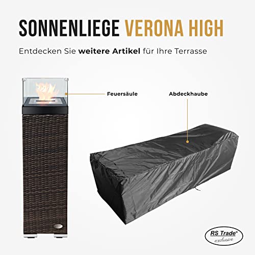 RS Trade Verona High (Sitzhöhe mit Auflage ca. 52 cm) mit Rollen, Outdoor Polyrattan Sonnenliege, Alu-Gestell (bis 200 kg), Lehne 5-fach verstellbar, Rattan Gartenliege inkl. 12 cm Auflage, Java Braun - 8