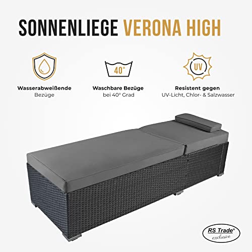 RS Trade Verona High (Sitzhöhe mit Auflage ca. 52 cm) mit Rollen, Outdoor Polyrattan Sonnenliege, Alu-Gestell (bis 200 kg), Lehne 5-fach verstellbar, Rattan Gartenliege inkl.12 cm Auflage, Silber Grau - 2