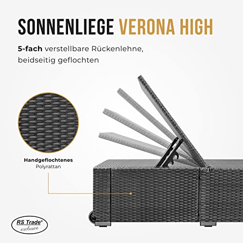 RS Trade Verona High (Sitzhöhe mit Auflage ca. 52 cm) mit Rollen, Outdoor Polyrattan Sonnenliege, Alu-Gestell (bis 200 kg), Lehne 5-fach verstellbar, Rattan Gartenliege inkl.12 cm Auflage, Silber Grau - 5