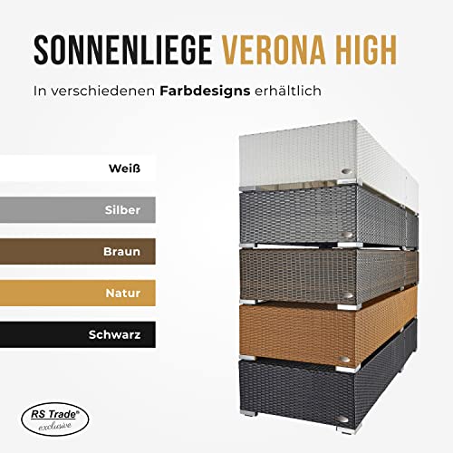 RS Trade Verona High (Sitzhöhe mit Auflage ca. 52 cm) mit Rollen, Outdoor Polyrattan Sonnenliege, Alu-Gestell (bis 200 kg), Lehne 5-fach verstellbar, Rattan Gartenliege inkl.12 cm Auflage, Silber Grau - 6