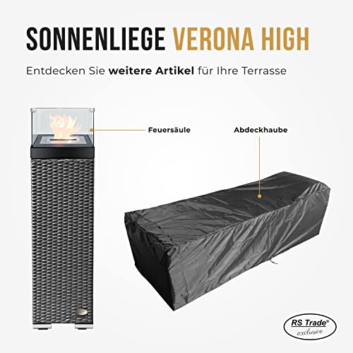 RS Trade Verona High (Sitzhöhe mit Auflage ca. 52 cm) mit Rollen, Outdoor Polyrattan Sonnenliege, Alu-Gestell (bis 200 kg), Lehne 5-fach verstellbar, Rattan Gartenliege inkl.12 cm Auflage, Silber Grau - 8