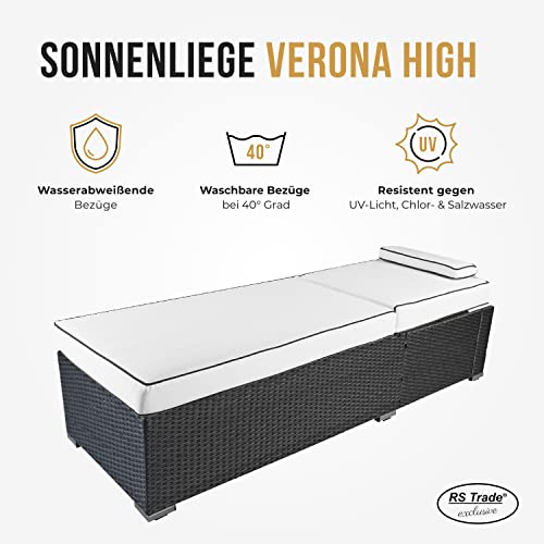 RS Trade Verona High (Sitzhöhe mit Auflage ca. 52 cm) mit Rollen, Outdoor Polyrattan Sonnenliege, Alu-Gestell (bis 200 kg), Lehne 5-fach verstellbar, Rattan Gartenliege inkl. 12 cm Auflage, Silber - 2