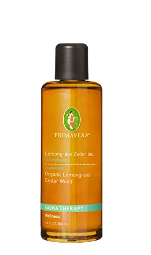 PRIMAVERA Aroma Sauna Lemongrass Zeder bio 100 ml - Saunaöl, Aromatherapie - intensiv-holziges Aroma - harmonisierend, kräftigend - vegan