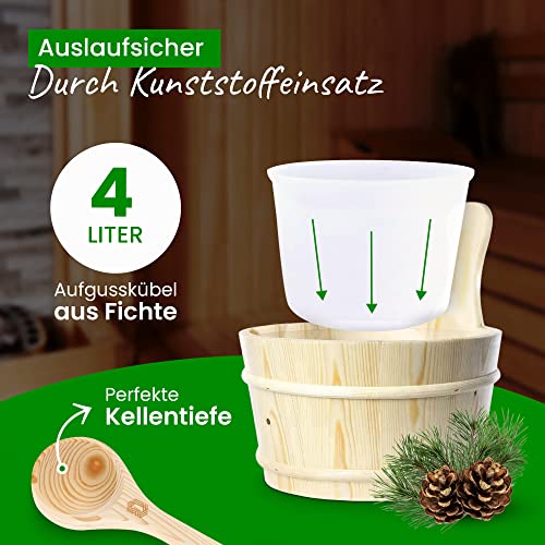 Bader Wellness® Sauna komplett Set (4 Liter Sauna Kübel) – Sauna Eimer aus naturbelassenem Holz - 3