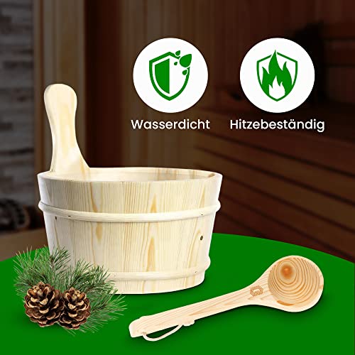 Bader Wellness® Sauna komplett Set (4 Liter Sauna Kübel) – Sauna Eimer aus naturbelassenem Holz - 6