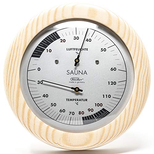 Fischer 196TH-03 – Sauna-Thermohygrometer – 150mm Haar-Hygrometer und Bimetall-Thermometer aus Kiefer – Made in Germany - 2