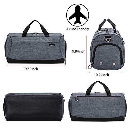 marcello Sporttasche Reisetasche mit Schuhfach & Nassfach Wasserdicht Fitnesstasche Trainingstasche Gym Sport Tasche Handgepäck für Männer und Frauen (Grey, Medium) - 2