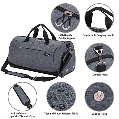 marcello Sporttasche Reisetasche mit Schuhfach & Nassfach Wasserdicht Fitnesstasche Trainingstasche Gym Sport Tasche Handgepäck für Männer und Frauen (Grey, Medium) - 4