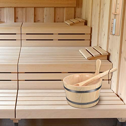 Navaris Saunakübel aus Holz mit Kelle Sanduhr – 5L Sauna Kübel mit Kunststoffeinsatz – Aufgusseimer Set Saunaeimer Ø 27,5 cm – Eimer aus Kiefer - 2