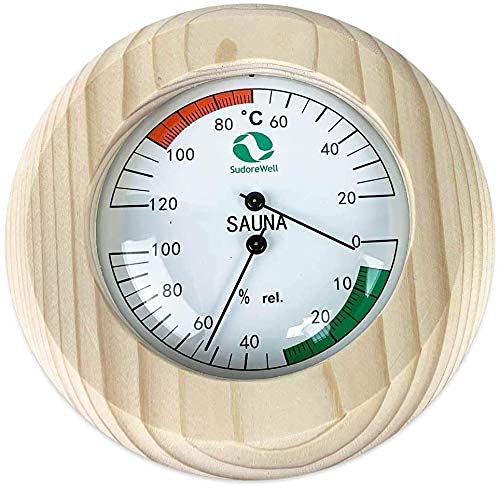 SudoreWell® Sauna Klimamesser/Sauna Thermometer Hygrometer Holzrahmen Ø 145mm 