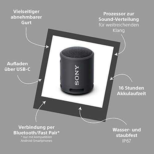 Sony SRS-XB13 Bluetooth-Lautsprecher (kompakt, robust, wasserabweisend, Extra Bass, 16h Akkulaufzeit) Schwarz - 5