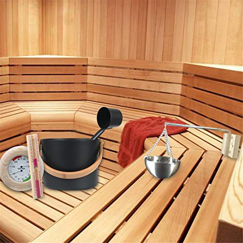 Hifuture Sauna Eimer Set 7L Sauna Kübel mit Kelle, Schöpfkelle, Thermometer/Hygrometer, Sanduhr und Aromaschale - 4