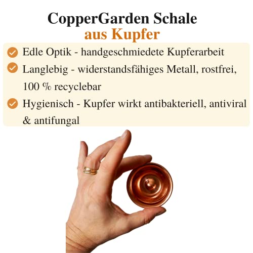 Copper Garden Kupferschale 11,7 x 11,7 x 4,8 cm I Hitzebeständige Kupferschüssel klein zur optimalen Temperaturübertragung I Einsatz als Räucherschale/Servierschale/Sauna Aromaschale - 4