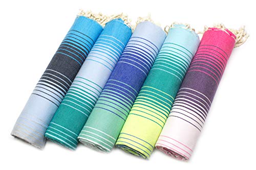 ANNA ANIQ Hamamtuch Fouta Saunatuch XXL Extra Groß 100×200 cm – 100% gekämmte Baumwolle aus Tunesien – Strandtuch, orientalisches Bade-Tuch, Yoga, Pestemal, Strand-Handtuch (Dunkelblau schattiert) - 6