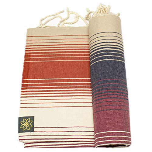 ANNA ANIQ Hamamtuch Fouta Sauna-Tuch Strand-Tuch XXL Extra Groß 100×200 cm – 100% Baumwolle, orientalisches Bade-Tuch, Picknick-Decke, Yoga, Schal, Pestemal, Strand-Handtuch (Dunkelblau-Bordeaux) - 4