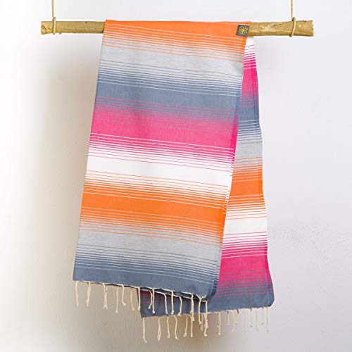 ANNA ANIQ Hamamtuch Fouta Strandtuch Saunatuch – XXL Extra Groß 200 x 100cm – 100% Baumwolle, orientalisches Bade-Tuch, Pestemal, Strand-Handtuch (Jeans-Blau Orange schattiert) - 5