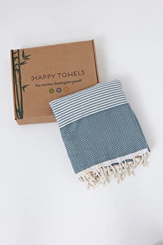 Happy Towels Hamamtuch | Hellblau und Weiß | Badetuch | Saunatuch | 210 cm x 95 cm | 60% Viscose und 40% Bio-Baumwolle | Fairtrade - 2