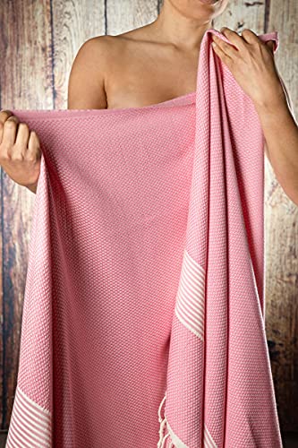Happy Towels Hamamtücher | Flamingo Pink und Weiß | 210 cm x 95 cm | 60% Bambus und 40% Bio-Baumwolle | Fairtrade
