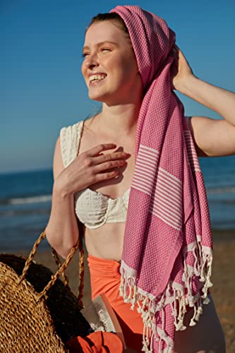 Happy Towels Hamamtücher | Flamingo Pink und Weiß | 210 cm x 95 cm | 60% Bambus und 40% Bio-Baumwolle | Fairtrade - 2