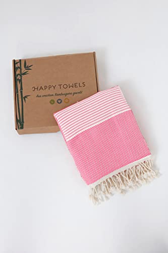 Happy Towels Hamamtücher | Flamingo Pink und Weiß | 210 cm x 95 cm | 60% Bambus und 40% Bio-Baumwolle | Fairtrade - 4