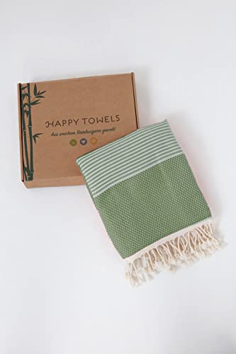 Happy Towels Hamamtücher | Olivgrün und Weiß | 210 cm x 95 cm | 60% Bambus und 40% Bio-Baumwolle | Fairtrade - 3