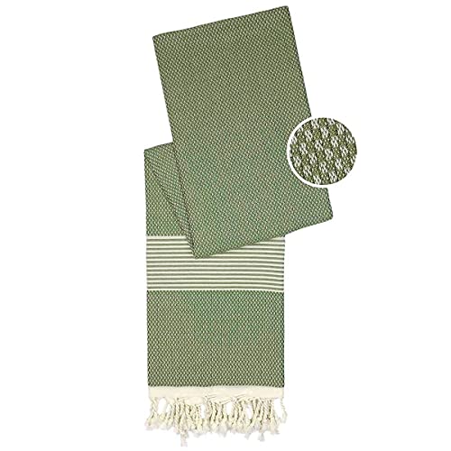 Happy Towels Hamamtücher | Olivgrün und Weiß | 210 cm x 95 cm | 60% Bambus und 40% Bio-Baumwolle | Fairtrade - 4