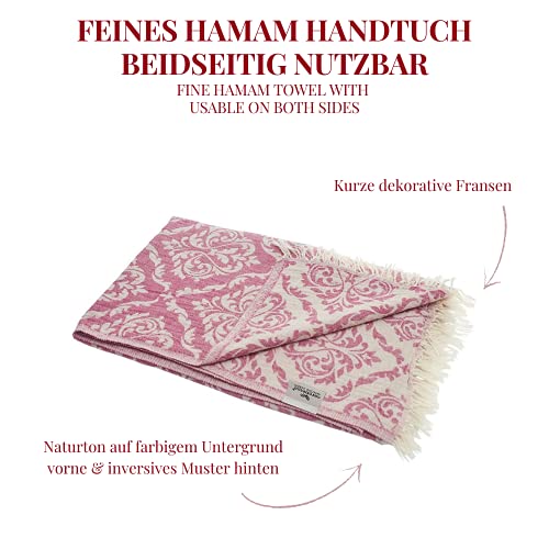 Carenesse Jacquard Hamamtuch Barock 90 x 175 cm pink I Edles Hamam Handtuch 100% saugfähige Baumwolle mit hochwertiger Webung I Pestemal / Fouta weich & zart I Leichtes Hamam Strandtuch kompakt - 3