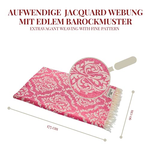 Carenesse Jacquard Hamamtuch Barock 90 x 175 cm pink I Edles Hamam Handtuch 100% saugfähige Baumwolle mit hochwertiger Webung I Pestemal / Fouta weich & zart I Leichtes Hamam Strandtuch kompakt - 7