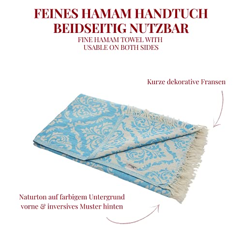 Carenesse Jacquard Hamamtuch Barock 90 x 175 cm türkis I Edles Hamam Handtuch 100% saugfähige Baumwolle mit hochwertiger Webung I Pestemal / Fouta weich & zart I Leichtes Hamam Strandtuch kompakt - 3