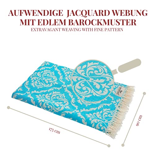 Carenesse Jacquard Hamamtuch Barock 90 x 175 cm türkis I Edles Hamam Handtuch 100% saugfähige Baumwolle mit hochwertiger Webung I Pestemal / Fouta weich & zart I Leichtes Hamam Strandtuch kompakt - 7