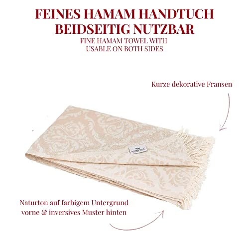 Carenesse Jacquard Hamamtuch Barock 90 x 175 cm beige I Edles Hamam Handtuch 100% saugfähige Baumwolle mit hochwertiger Webung I Pestemal / Fouta weich & zart I Leichtes Hamam Strandtuch kompakt - 3