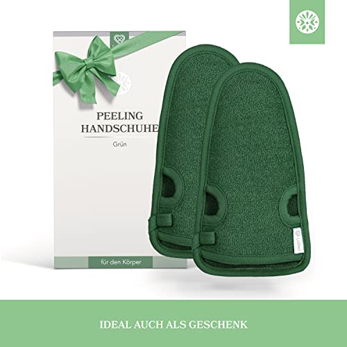 2 Stück – LoWell® – Peelinghandschuh rau inkl. Peeling-Guide + 2 x BONUS Saugnapf – Entspannung für deinen Körper – Wellness Handschuh – Dusch Schwamm Body – Hamam Handschuhe Gesicht (Grün) - 6