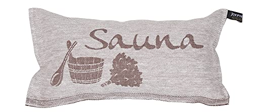 Jokipiin | 1 Saunakissen Lieblingskissen Reisekissen | Design: Sauna | Maße: 40 x 22 cm, Leinen/Baumwolle | schadstofffrei Ökotex 100 | (braun/weiß) - 2