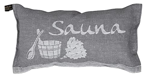 Jokipiin | 1 Saunakissen Lieblingskissen Reisekissen | Design: Sauna | Maße: 40 x 22 cm, Leinen/Baumwolle | schadstofffrei Ökotex 100 | (grau/weiß)