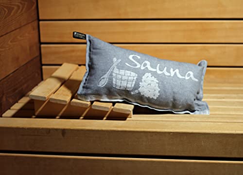 Jokipiin | 1 Saunakissen Lieblingskissen Reisekissen | Design: Sauna | Maße: 40 x 22 cm, Leinen/Baumwolle | schadstofffrei Ökotex 100 | (grau/weiß) - 3
