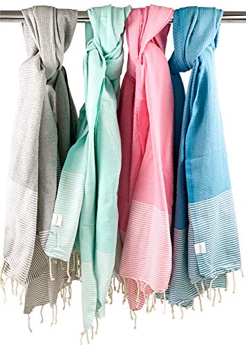 SOLTAKO XXL 4X Fouta Strandtuch Saunatuch Badetuch Hamamtuch  Pestemal Geschenkset extra groß, 100 x 200 cm (Farben: Kirschblütenrosa-Mint-Aqua-Pastellgrau) - 7