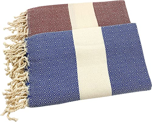 SOLTAKO XXL 2X Fouta Strandtuch Handtuch Saunatuch Hamamtuch Pestemal in Bordeaux & Königsblau Farben als 2er Geschenkset extra groß, 100 x 200 cm - 5